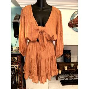 L*SPACE "STAY GOLDEN" BOHO DRESS REVOLVE CLOTHING CHALLIS W/ LUREX THREADS